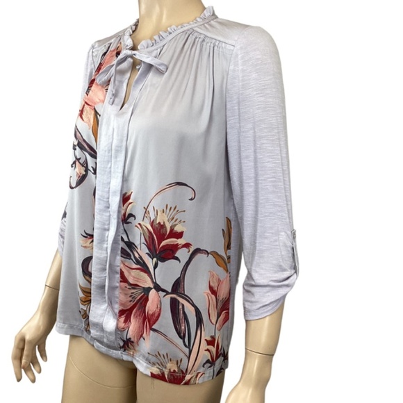 Anthropologie Meadow Rue Evella‎ Lavender Tie Neck Blouse Size XS Xsmall - Picture 2 of 9
